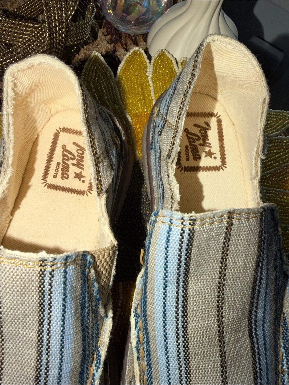 Tony Lama Gator Blue Striped Canvas Slip-On Shoes Men’s 9 New